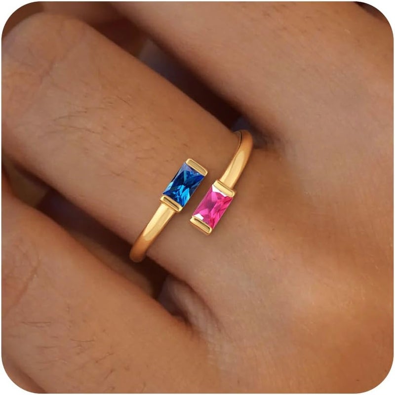 Honsny Gold Birthstone Rings for Women Non Tarnish 14K Gold Plated Adjustable Emerald Ring Cubic Zirconia Gemstone Promise Ring for Her Engagement Personalized Waterproof Jewelry Gifts for Birthday - Image 1